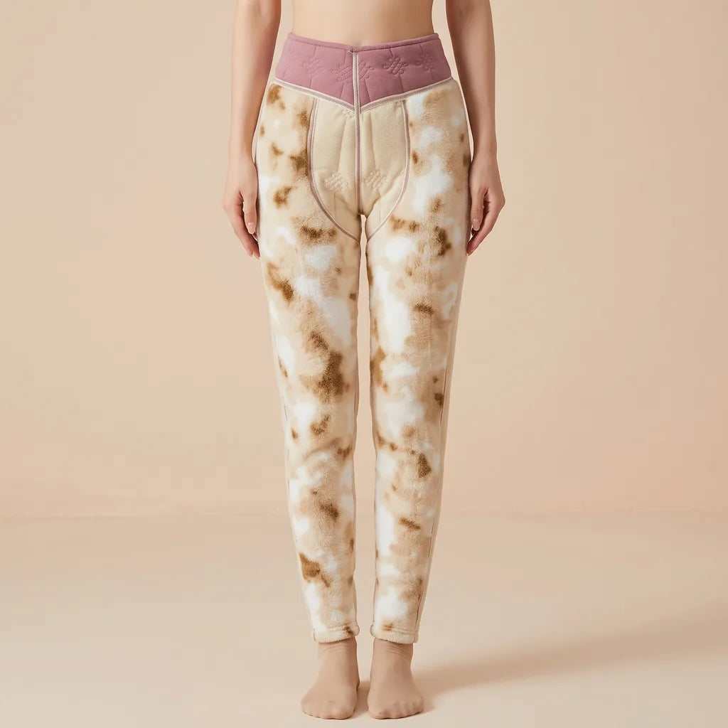 Women's Patterned Cuffed Pants with Contrast Waistband - Pink