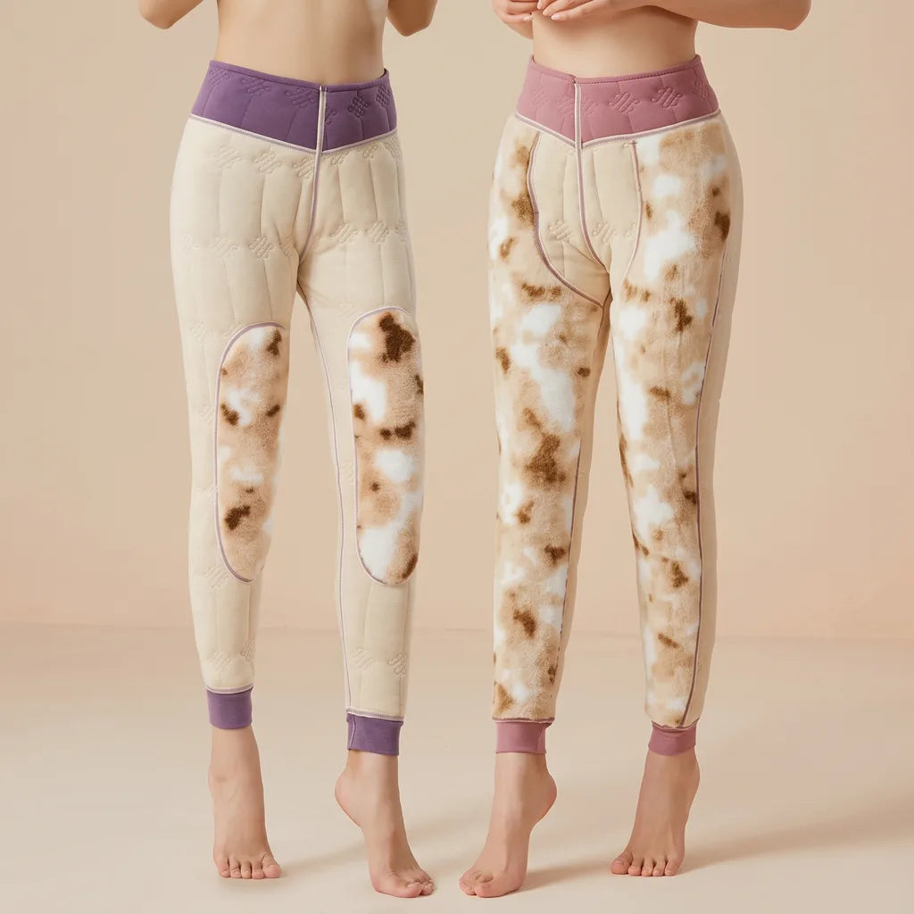 Women's Patterned Cuffed Pants with Contrast Waistband - Multiple color views