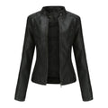 Women's Plain Zip Front Jacket with Stand Collar - Black