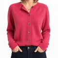 Women's Round Neck Cardigan with Full Button Front - Pink