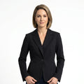 Women's Shaped Waist Blazer with Single Button Front - Black