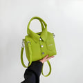 Women's Shirt Collar Handbag with Button Front Detail - Green