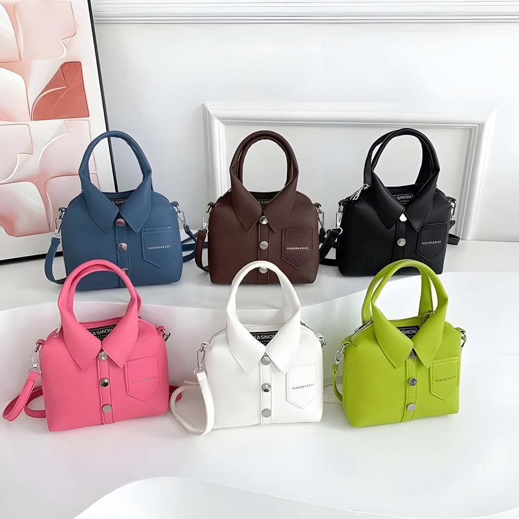 Women's Shirt Collar Handbag with Button Front Detail - Multiple color views