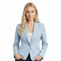 Women's Short Single Button Blazer with Notched Lapels - Blue