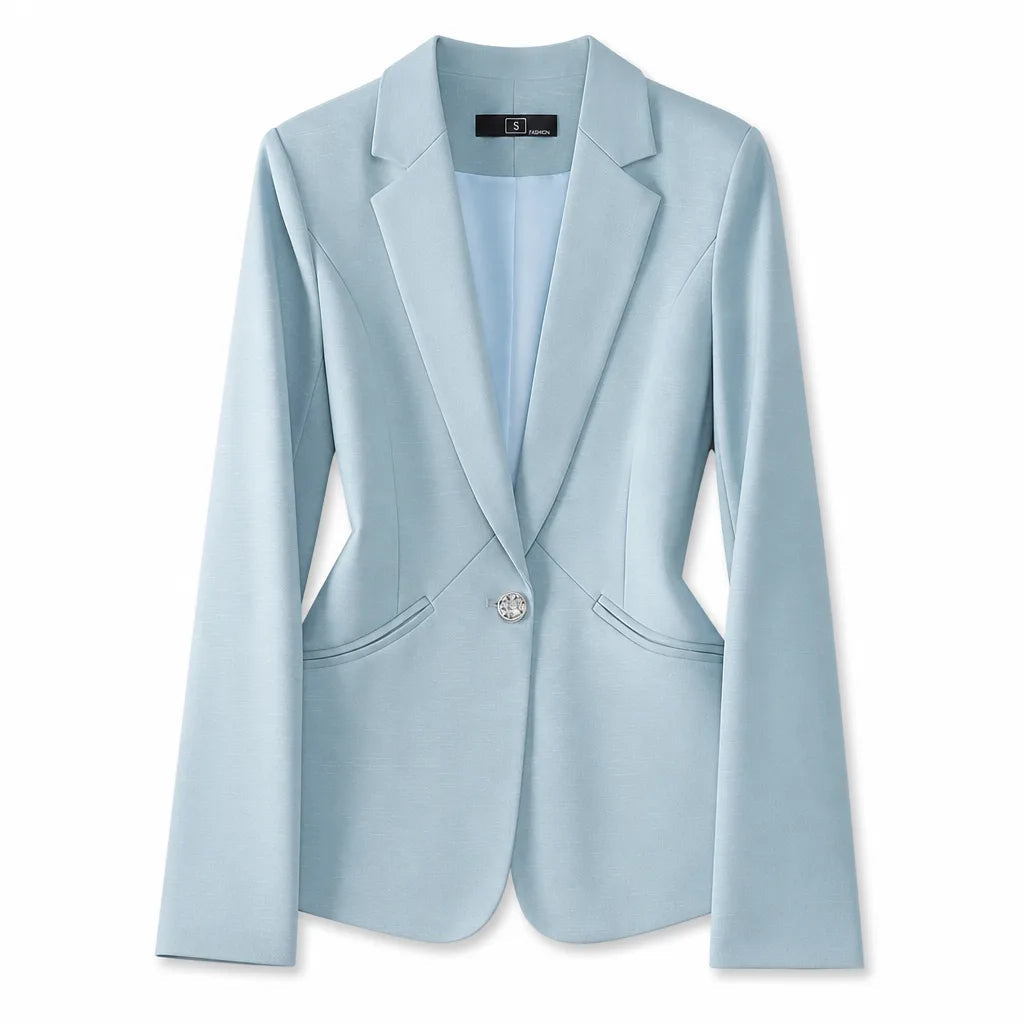 Women's Short Single Button Blazer with Notched Lapels - Blue