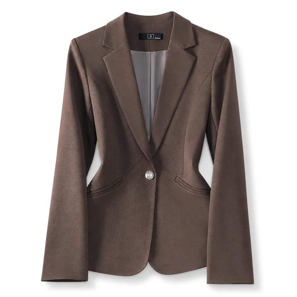 Women's Short Single Button Blazer with Notched Lapels - Brown