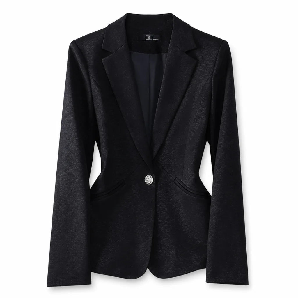 Women's Short Single Button Blazer with Notched Lapels - Black