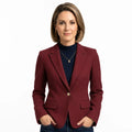 Women's Single Button Blazer with Flap Front Pockets - Red