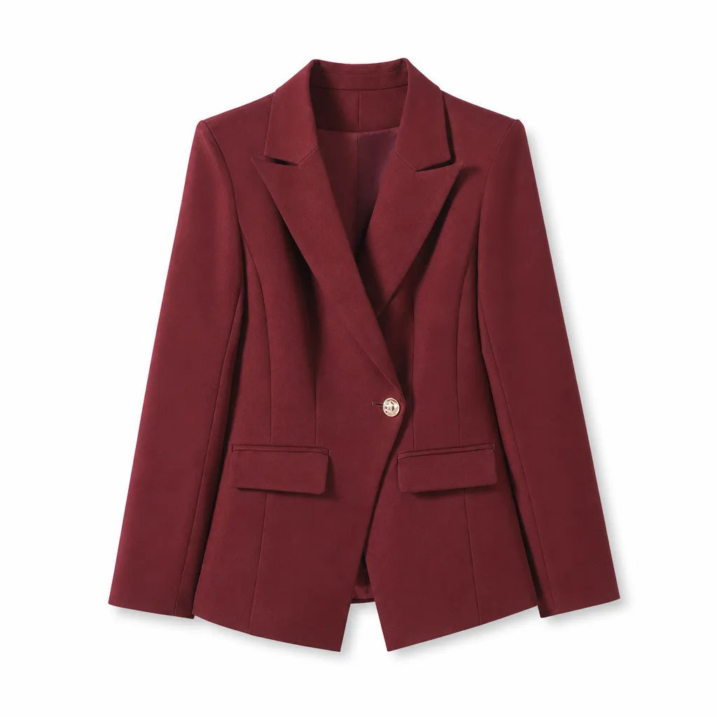 Women's Single Button Blazer with Flap Front Pockets - Red
