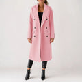 Women's Straight Double Breasted Coat with Notched Lapels - Pink