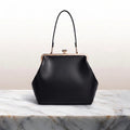 Women's Top Handle Frame Bag with Rounded Clasp - Black