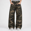 Women's Wide Leg Cargo Pants with Camouflage Pattern - Camo