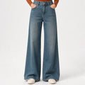 Women's Wide Leg Jeans with Five Pocket Detail - Blue