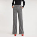Women's Wide Leg Pants with Button Tab and Side Pockets - Gray