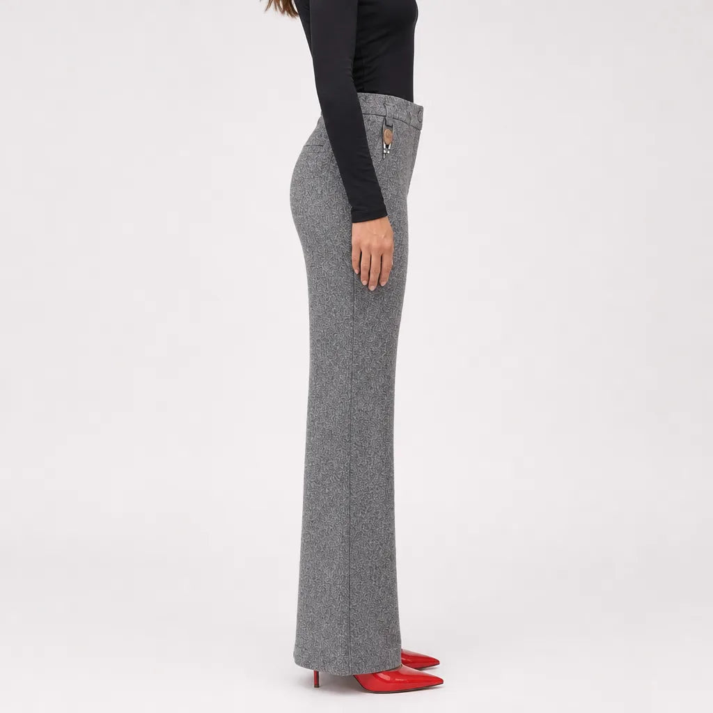 Women's Wide Leg Pants with Button Tab and Side Pockets - Gray
