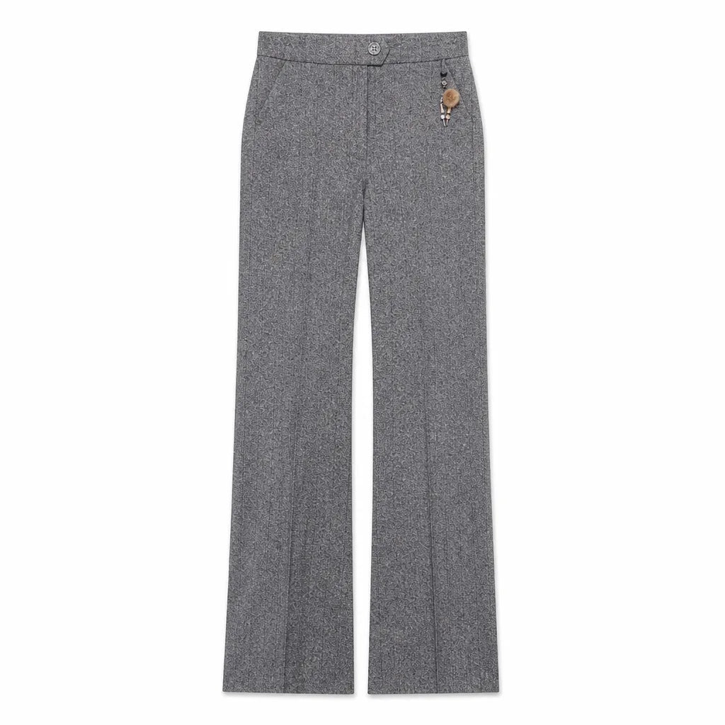 Women's Wide Leg Pants with Button Tab and Side Pockets - Gray