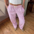 Women's Wide Leg Pants with Gathered Elastic Waist - Pink